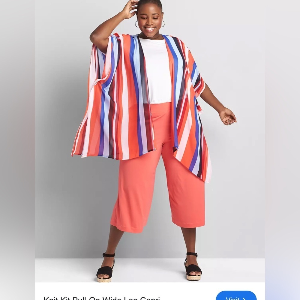 Lane Bryant Striped Coral Cropped Wide Leg Pants